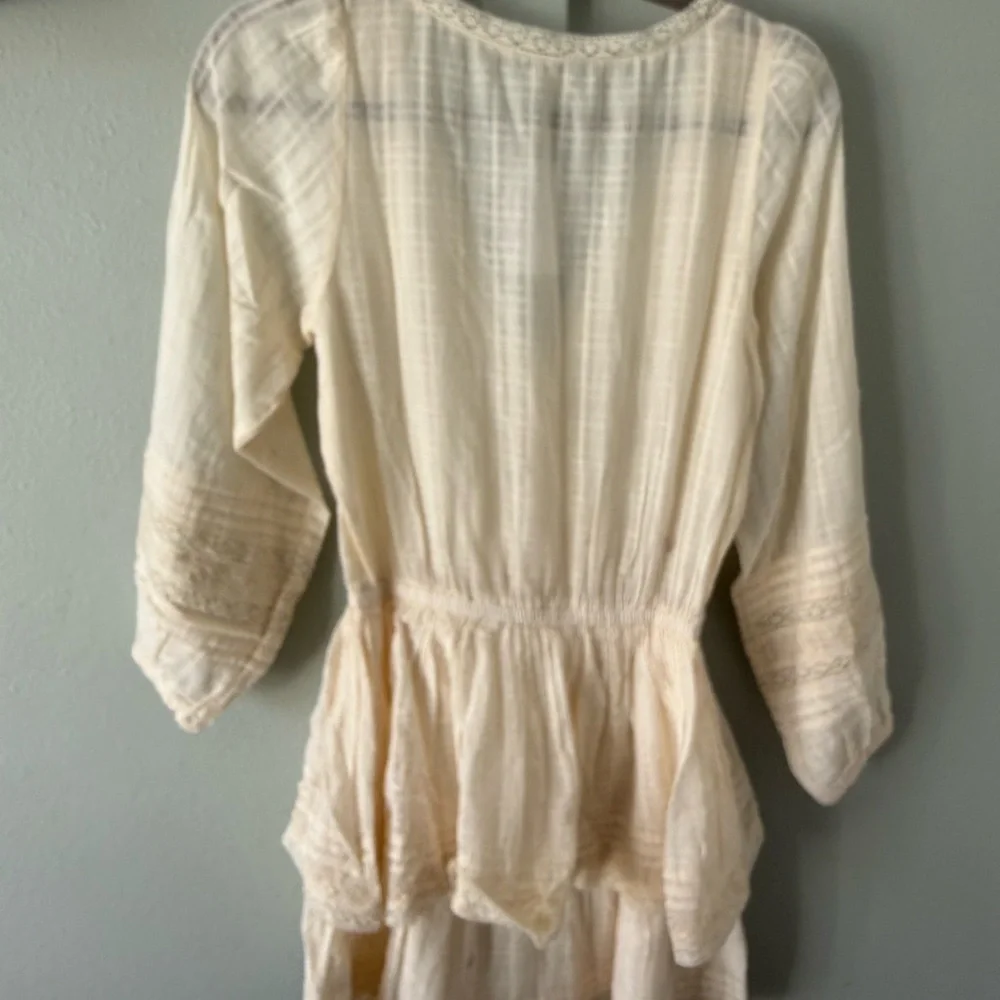 American Eagle Outfitters Cream Gauze Tiered Dress with Crochet Trim - Picture 3 of 3